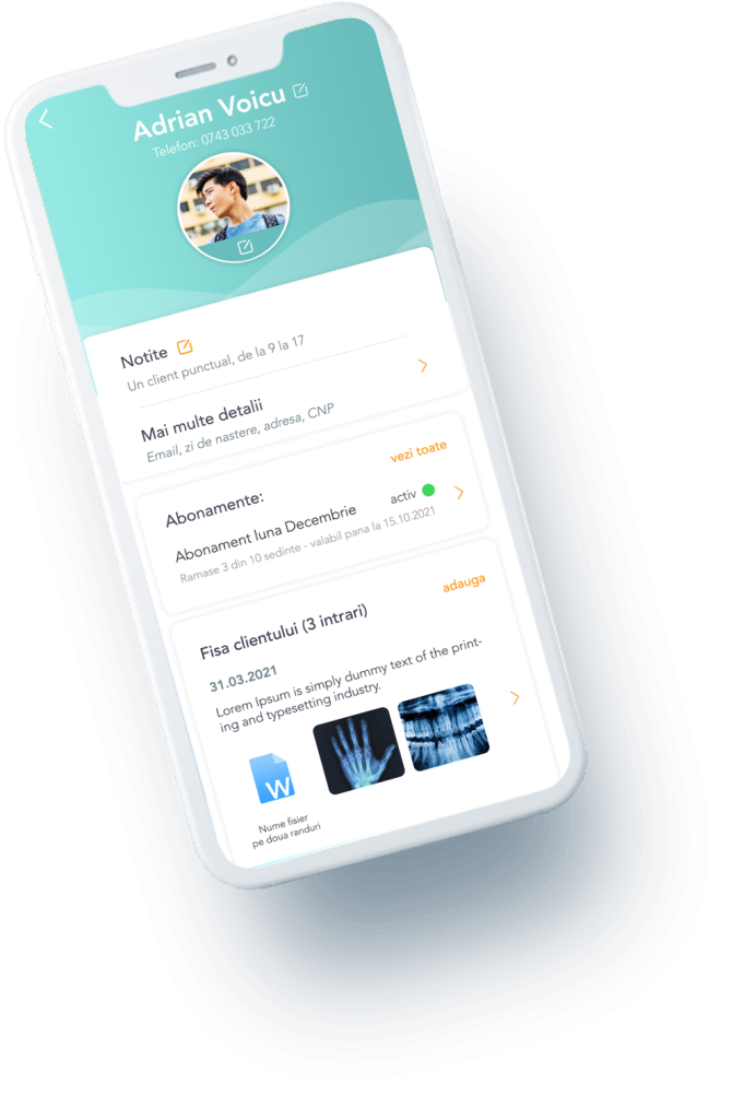 Profil client afișat pe telefon mobil